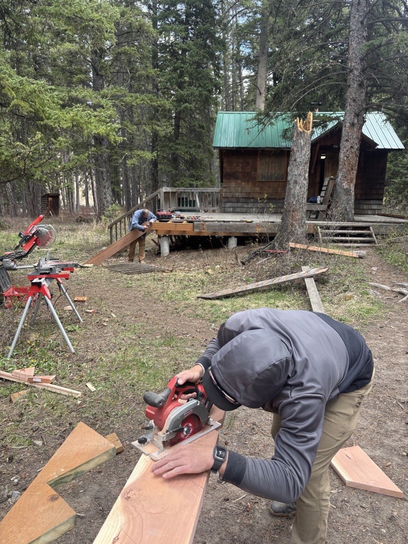 New lumber being cut for the cabin deck rebuild